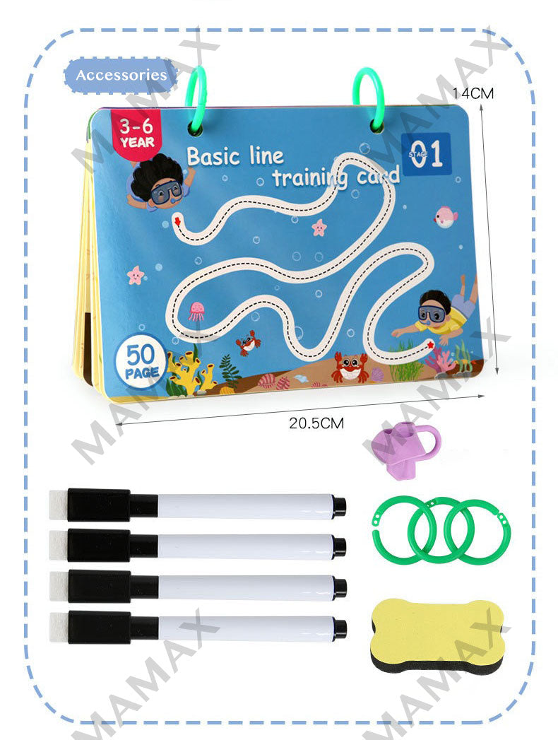 Kids Pen Control Training Card Reusable&Erasable 52 Pages/26 Double Sided Cards