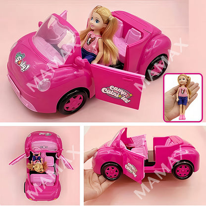 Super Cute Kids Fun Cabriolet Pink Sport Car With 1 Random Puppy