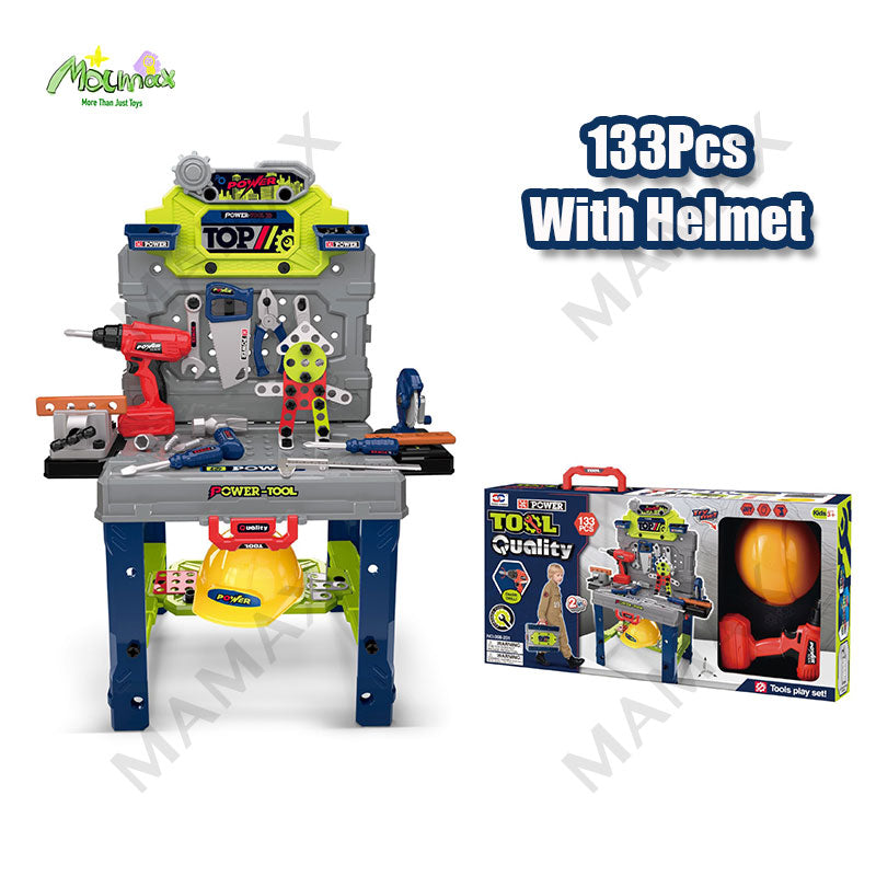 2-in-1 Power-Tool Toolbox & Workbench for Kids Ages 3+ With Electric Screwdriver