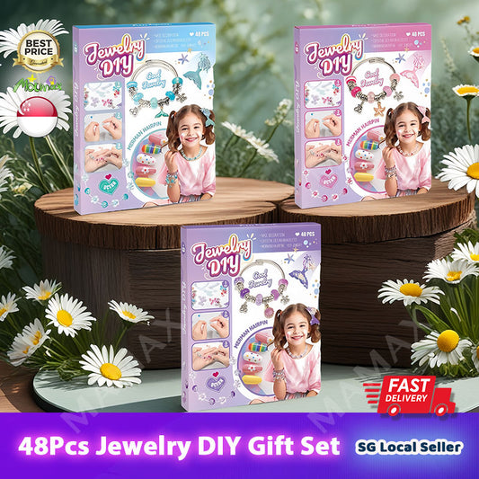 Premium 48pcs Jewelry DIY Gift Toy Set★Stick-On Nails➕Hair Clip➕Bracelet