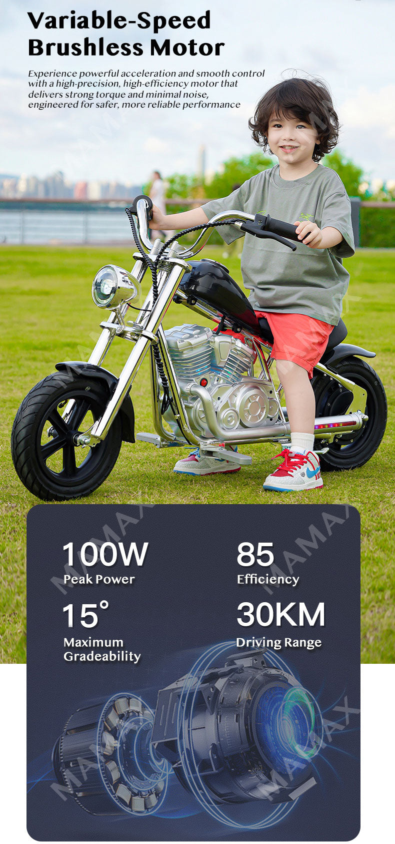 Premium Retro Harley-Style 22.2V 2-Wheel Kids Electric Motorcycle★Children Ride On Bike✅Fully Assembled✅Lithium Battery✅