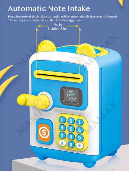 Kids Stimulated Face Recognition Smart Piggy Bank ATM With Password&Auto Cash Deposit★Lights➕Music