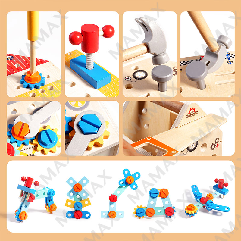 32pcs Kids Wooden Construction Tools Kit House Toy Set