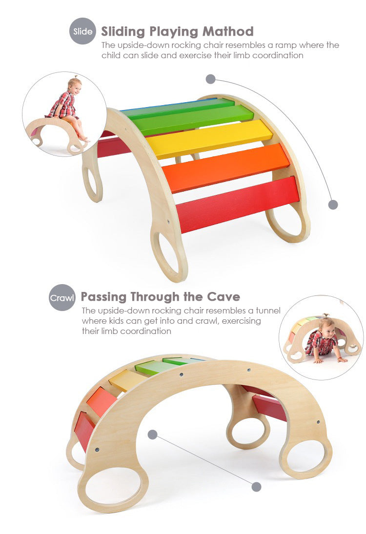Kids Wooden Rainbow Waldorf Rocker★Indoor Universal Wooden Rocking Play/Climber