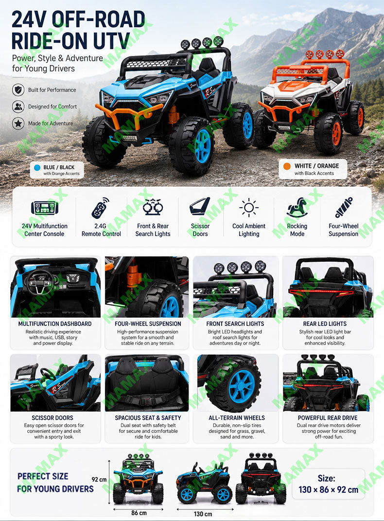 MAMAX🔥NEW🔥Super Large 24V Kids Electric Ride On Car 2 Seater Off-Road Adventure UTV with Remote Control★