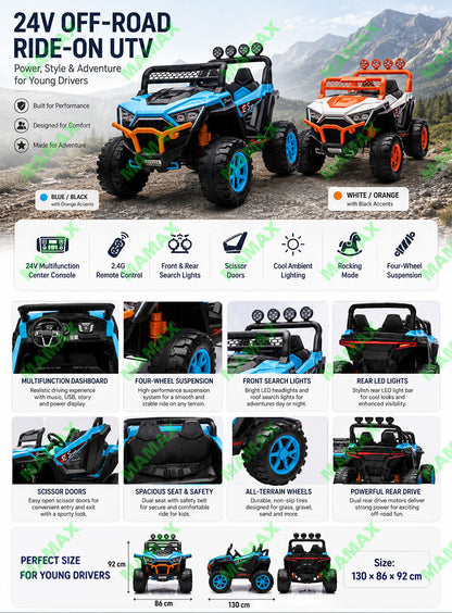 MAMAX🔥NEW🔥【SG Ready Stock】Super Large 24V Kids Electric Ride On Car 2 Seater Off-Road Adventure UTV with Remote Control★