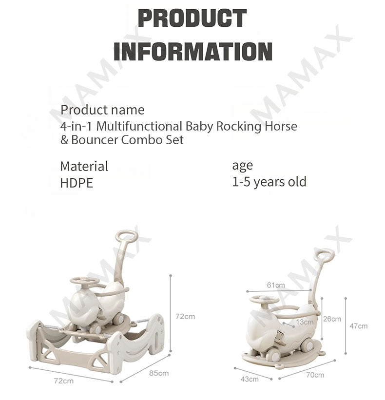 4-in-1 Baby Rocking Horse&Bouncer Combo Set★Rock➕Bounce➕Push➕Ride✅