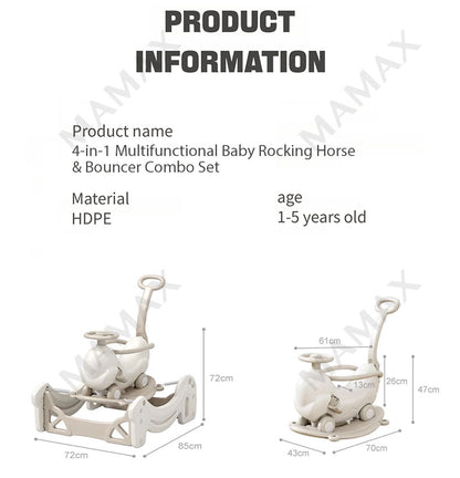 4-in-1 Baby Rocking Horse&Bouncer Combo Set★Rock➕Bounce➕Push➕Ride✅