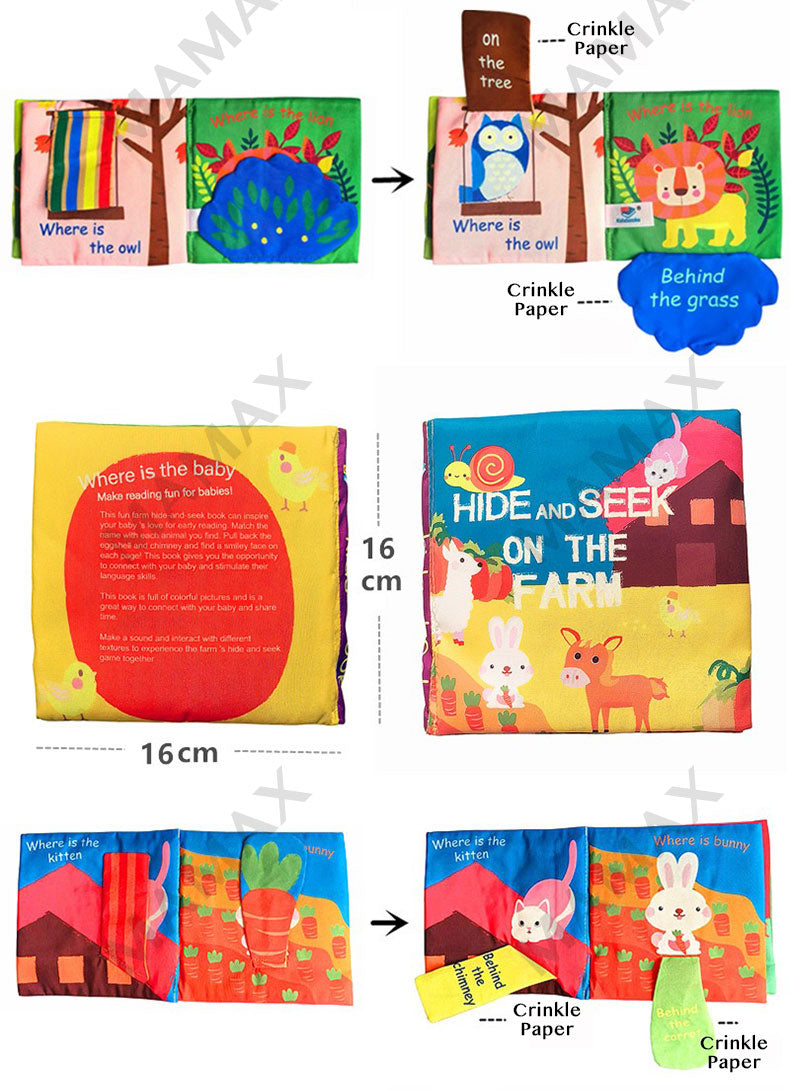 Baby Cloth Book Hide And Seek Series★Soft Crinkle Sensory Book for Toddlers