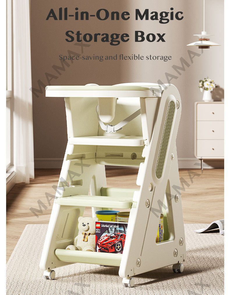 Multi-Functional Adjustable Baby High Chair With Storage Box&360° Universal Wheels
