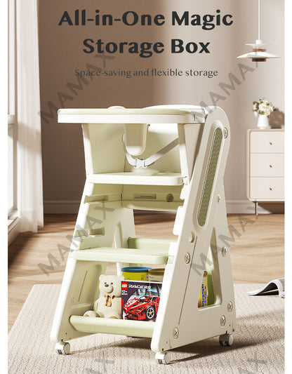 Multi-Functional Adjustable Baby High Chair With Storage Box&360° Universal Wheels
