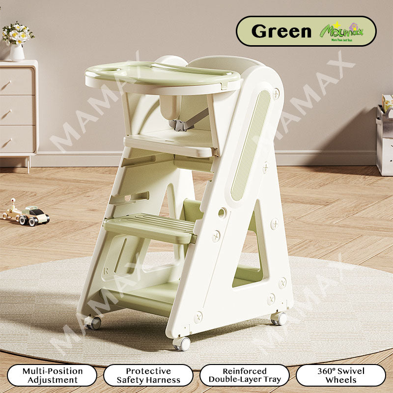 Multi-Functional Adjustable Baby High Chair With Storage Box&360° Universal Wheels