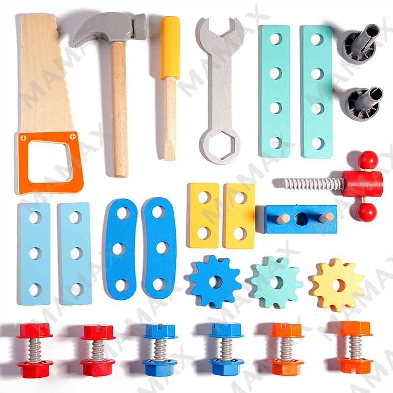 32pcs Kids Wooden Construction Tools Kit House Toy Set