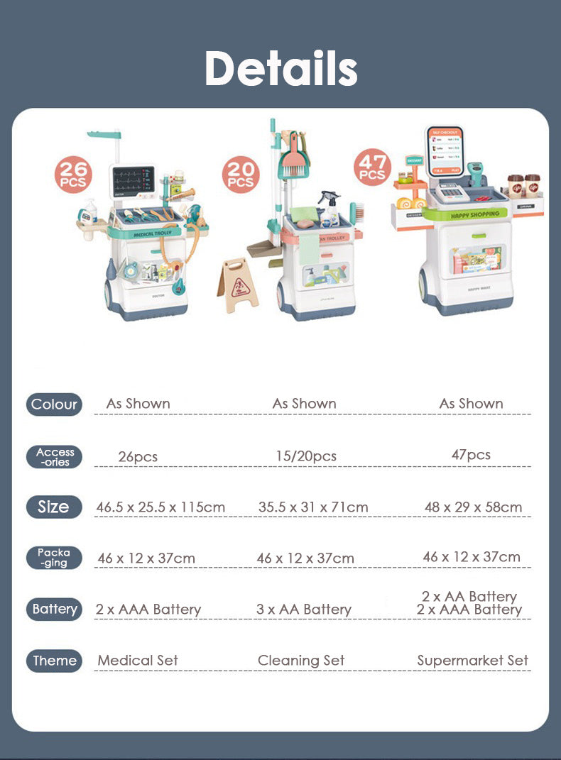 Kids Pretend Play Toy Playset★Medical/Doctor√Cleaning Theme with Vacuum Cleaners√Supermarket/Shopping Theme√