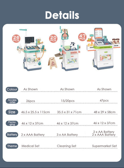 Kids Pretend Play Toy Playset★Medical/Doctor√Cleaning Theme with Vacuum Cleaners√Supermarket/Shopping Theme√