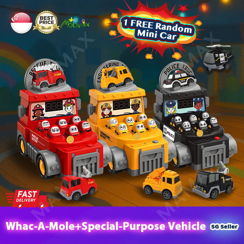 Whac-A-Mole Truck Toy★Firefighter/Police/Construction Car✅1 FREE RADOM MINI CAR🎁