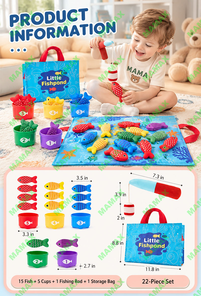 MAMAX【SG Ready Stock】22PCS Magnetic Fishing Toy Set with Storage Bag for Toddlers Kids★