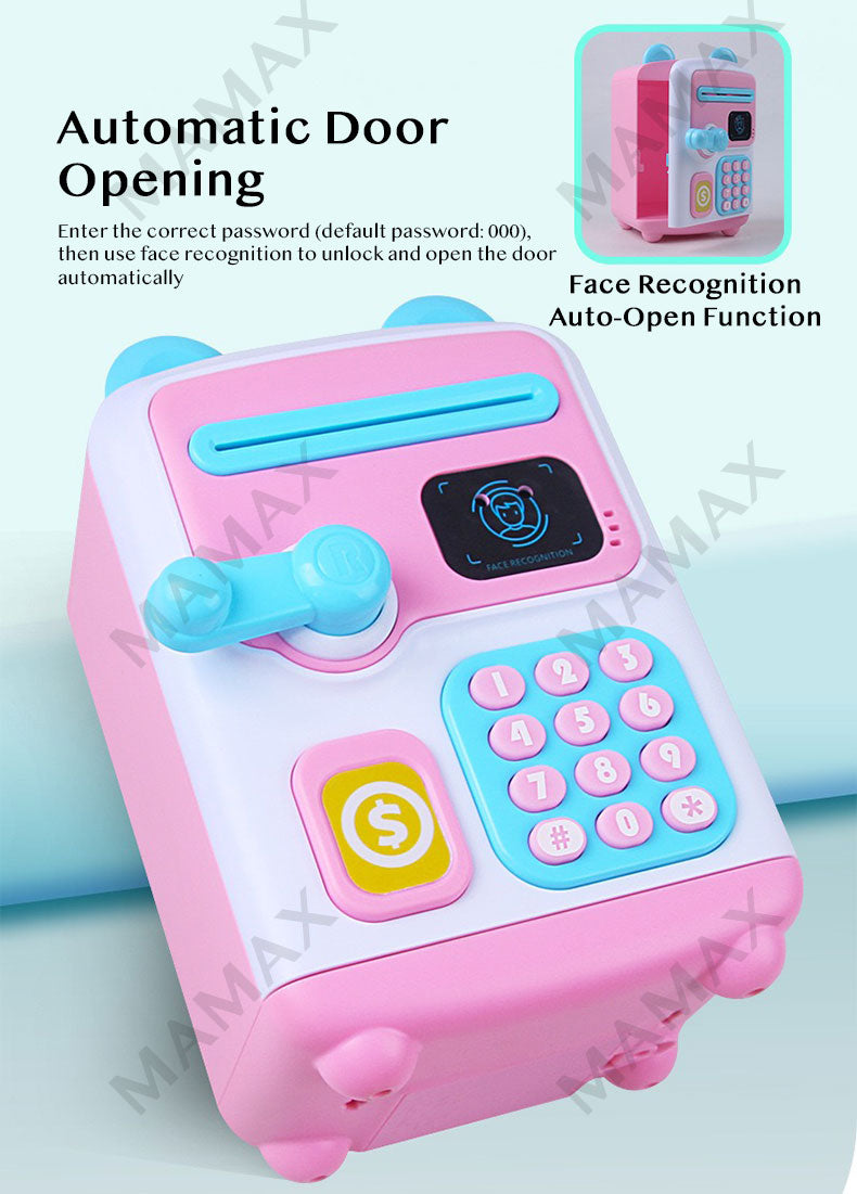 Kids Stimulated Face Recognition Smart Piggy Bank ATM With Password&Auto Cash Deposit★Lights➕Music