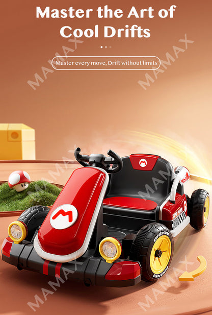 🎉NEW🎉24V Kids Electric Mario Drfiting Retractable-Length Go-Kart With Remote Control➕Music➕LED Lighting★