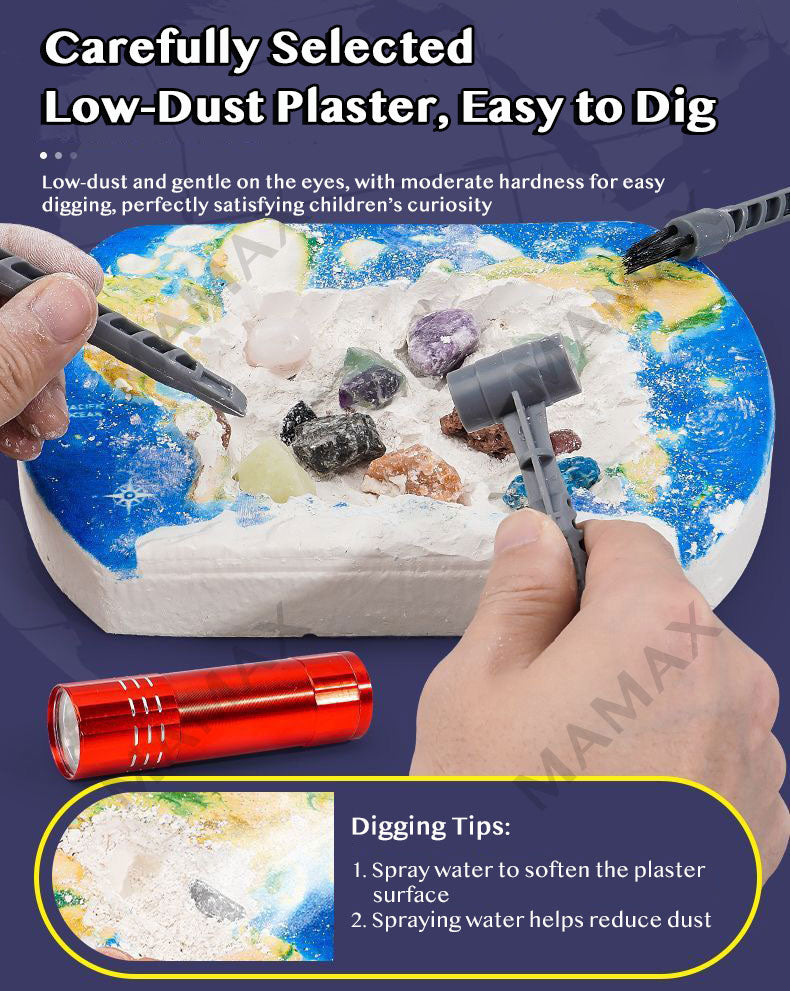 World Map Dig Kit for Kids★Gems&Crystals Excavation Toy✅