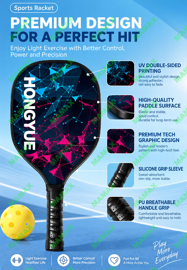 MAMAX【SG Ready Stock】Kids Lightweight Pickleball Set 2 Paddles+4 Balls+Storage Bag