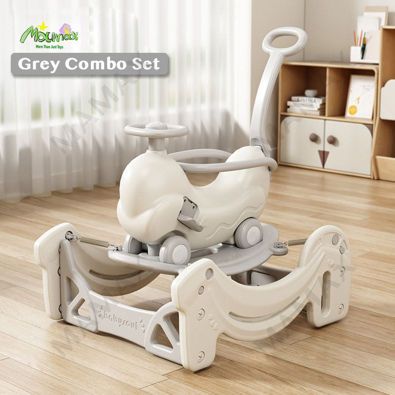 4-in-1 Baby Rocking Horse&Bouncer Combo Set★Rock➕Bounce➕Push➕Ride✅
