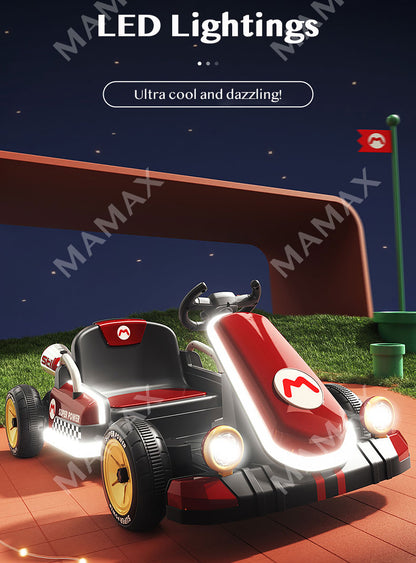 🎉NEW🎉24V Kids Electric Mario Drfiting Retractable-Length Go-Kart With Remote Control➕Music➕LED Lighting★