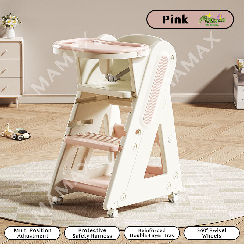 Multi-Functional Adjustable Baby High Chair With Storage Box&360° Universal Wheels