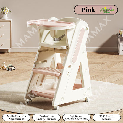 Multi-Functional Adjustable Baby High Chair With Storage Box&360° Universal Wheels