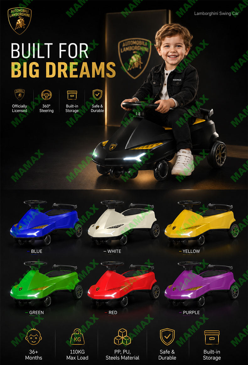 Lamborghini Official Licensed Kids Swing Car★360° Wiggle Ride-On✅