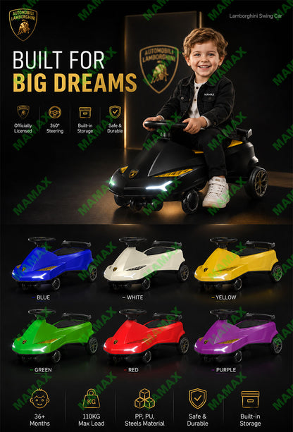 Lamborghini Official Licensed Kids Swing Car★360° Wiggle Ride-On✅