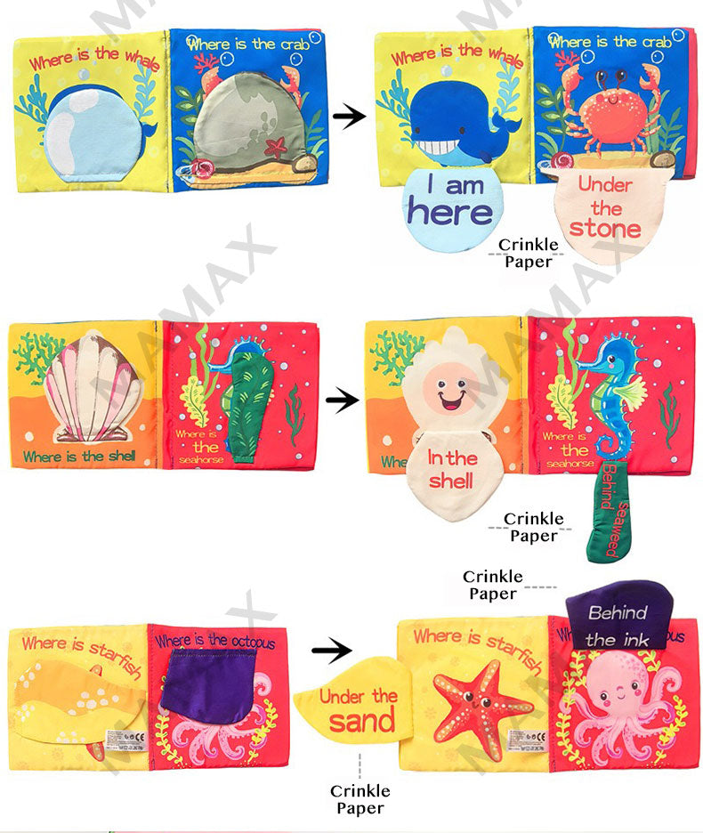 Baby Cloth Book Hide And Seek Series★Soft Crinkle Sensory Book for Toddlers