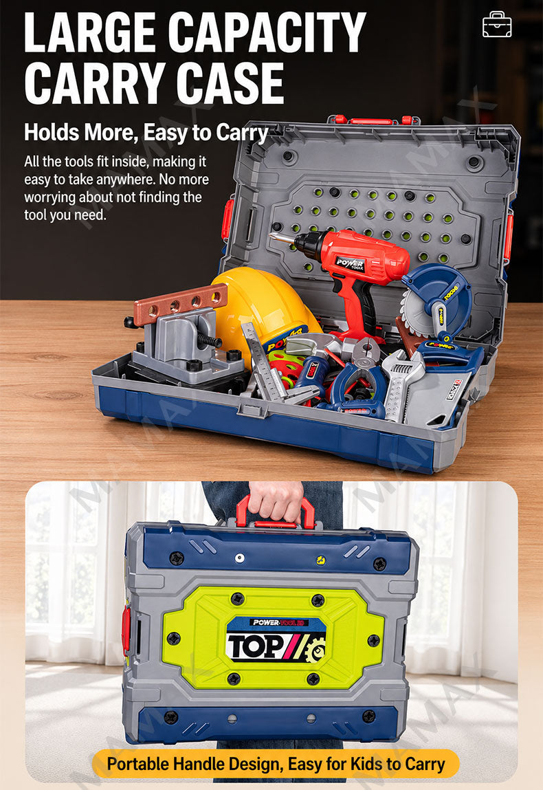2-in-1 Power-Tool Toolbox & Workbench for Kids Ages 3+ With Electric Screwdriver