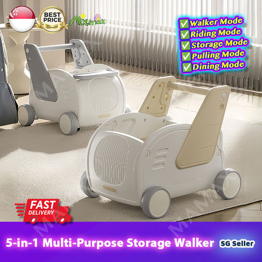 5-in-1 Multi-Purpose Baby Storage Walker/Push Cart With Pulling Rope&Adjustable Handle Bar