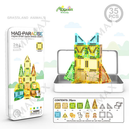 Themed Mini Magnetic Tiles Set 32/35Pcs★Portable Tin Box