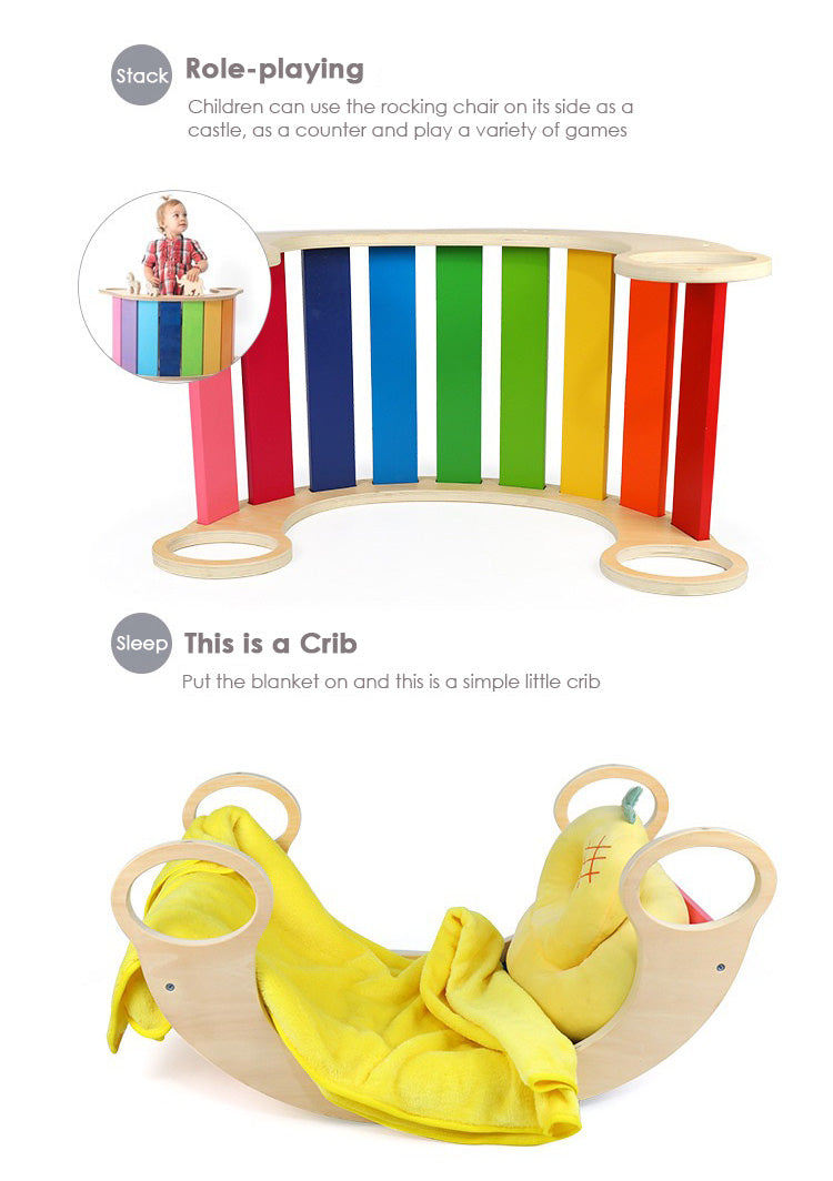 Kids Wooden Rainbow Waldorf Rocker★Indoor Universal Wooden Rocking Play/Climber