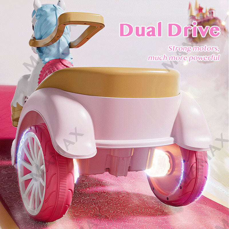 🎉NEW REALEASE🎉Super Cute Kids Electric Ride On Fairy Tale Carriage with Wheel Lights&Music&LED Lights★