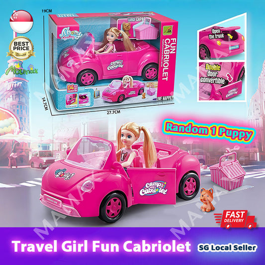 Super Cute Kids Fun Cabriolet Pink Sport Car With 1 Random Puppy