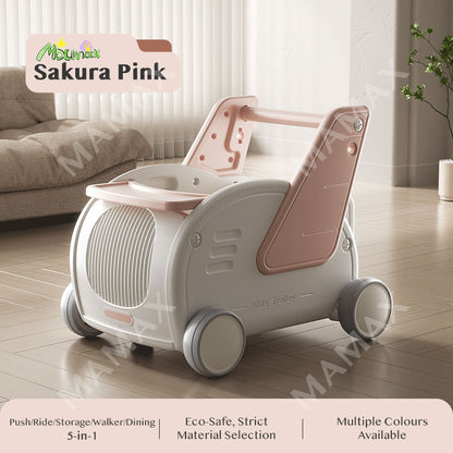 5-in-1 Multi-Purpose Baby Storage Walker/Push Cart With Pulling Rope&Adjustable Handle Bar