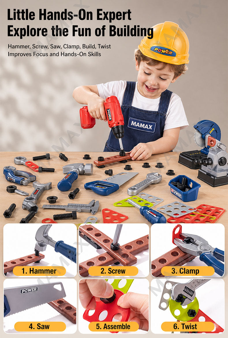 2-in-1 Power-Tool Toolbox & Workbench for Kids Ages 3+ With Electric Screwdriver