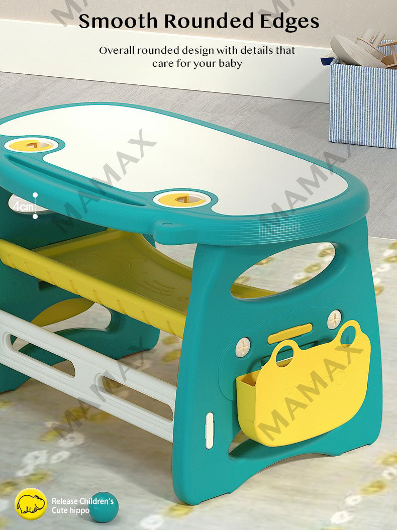 Kids Cute Hippo Multifunctional Adjustable Study Table + Chair Set With FREE Marker& Eraser