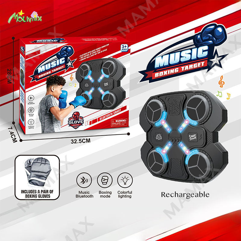 Upgraded Kids Smart Rechargeable Bluetooth Music Boxing Target Deluxe Sport Toy Set with Free Gloves + Colour Lightings