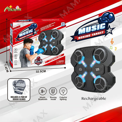 Upgraded Kids Smart Rechargeable Bluetooth Music Boxing Target Deluxe Sport Toy Set with Free Gloves + Colour Lightings