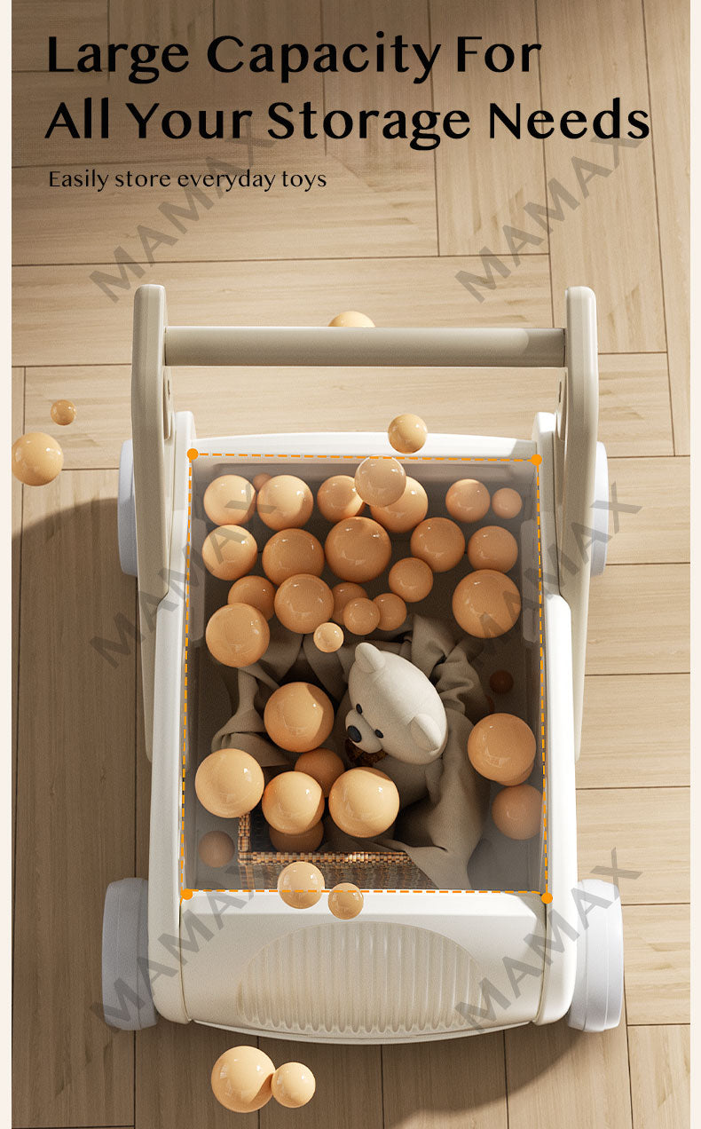 5-in-1 Multi-Purpose Baby Storage Walker/Push Cart With Pulling Rope&Adjustable Handle Bar