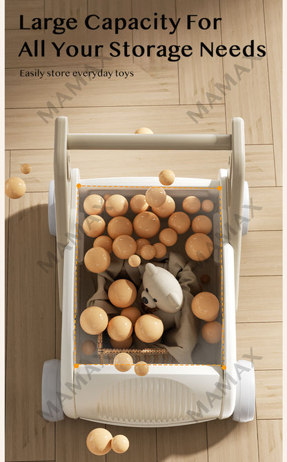 5-in-1 Multi-Purpose Baby Storage Walker/Push Cart With Pulling Rope&Adjustable Handle Bar