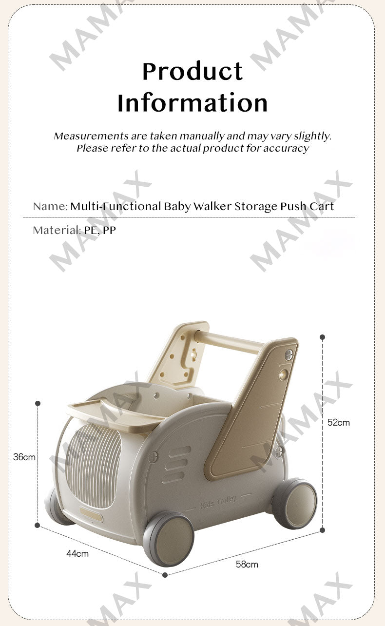 5-in-1 Multi-Purpose Baby Storage Walker/Push Cart With Pulling Rope&Adjustable Handle Bar