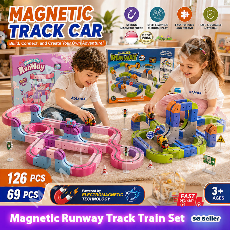 Magnetic Runway Track Rechargeable RailCar Toy Set★Electric Mini Train Building Track Set