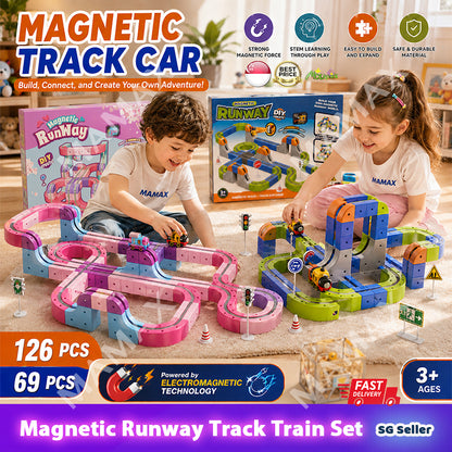 Magnetic Runway Track Rechargeable RailCar Toy Set★Electric Mini Train Building Track Set