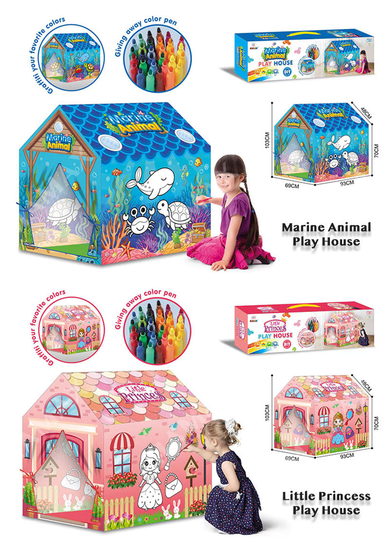 DIY Doodle/Graffie Themed Kids Pretend Play Tent House With Free Wahsable Watercolour Marker