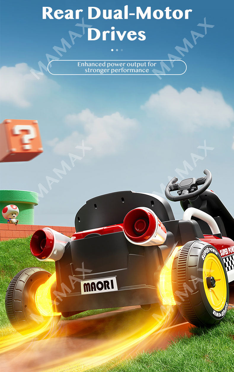 🎉NEW🎉24V Kids Electric Mario Drfiting Retractable-Length Go-Kart With Remote Control➕Music➕LED Lighting★